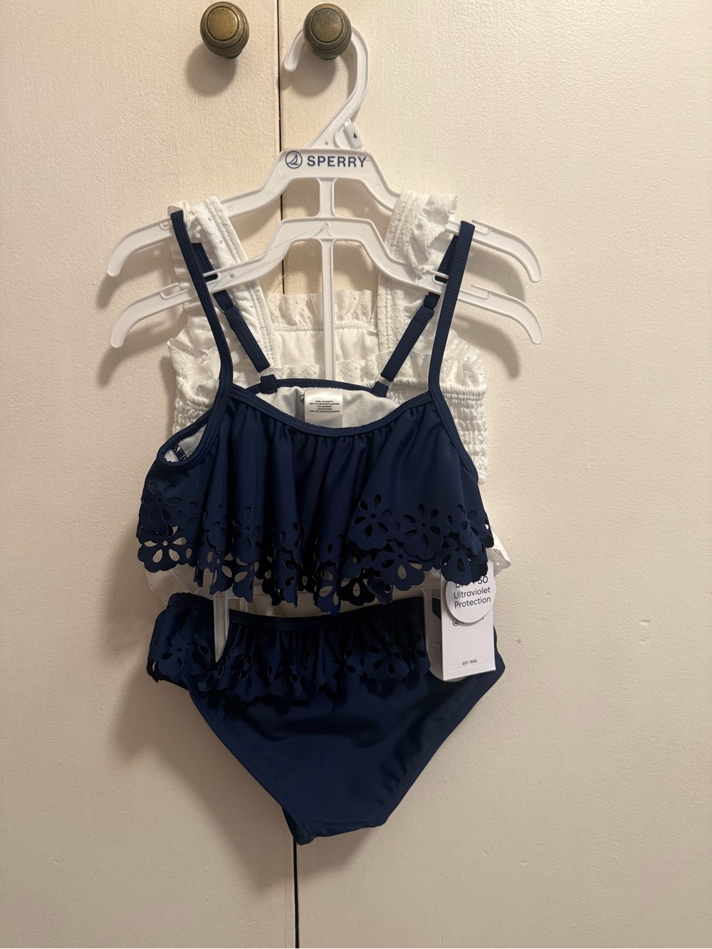 Sperry Navy Laser-Cut Ruffle Two-Piece Swim Bikini